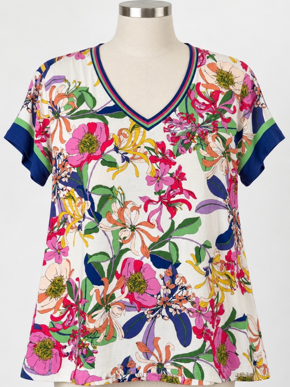 Johnny Was The Janie Favorite Floral V-Neck Tee Top XL Aldrich Scarf Boho